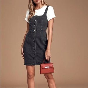 LULU'S Corra Washed Black Denim Button-Front Mini Dress Large